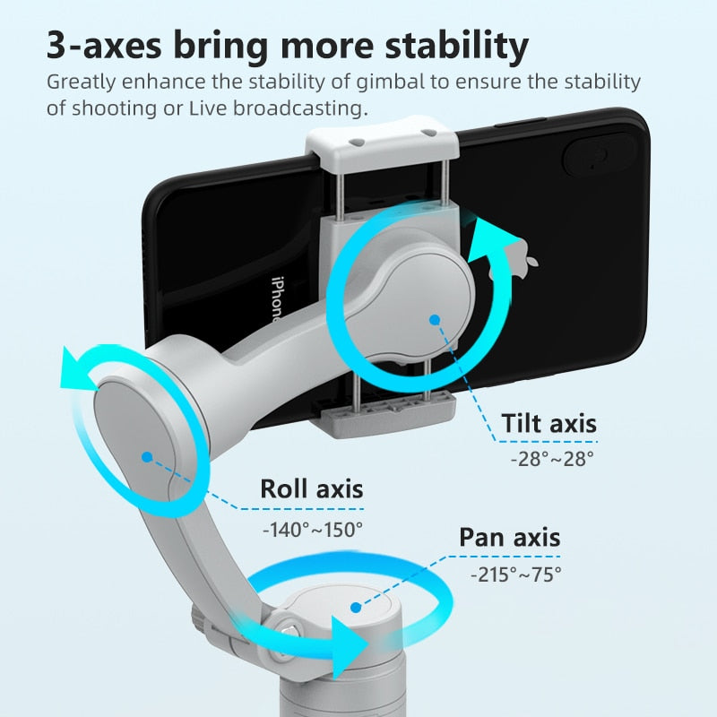 Gimbal Portátil AXNEN HQ3 - Estabilizador Automático, 3 eixos, para Vídeos com Smartphones